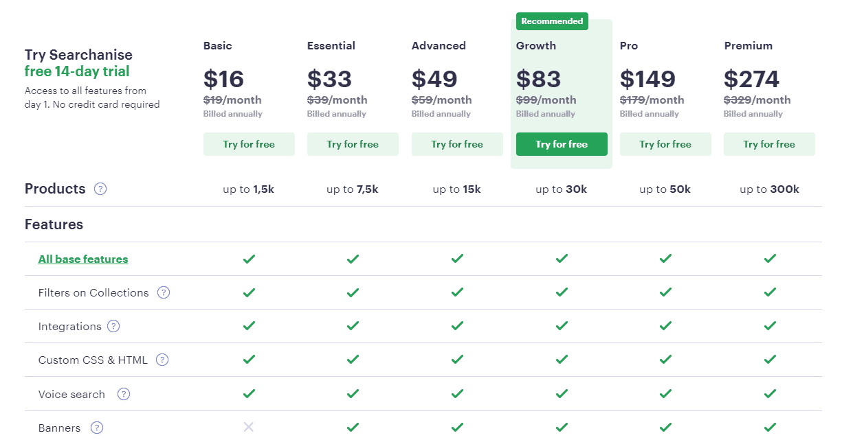 Searchanise-Pricing